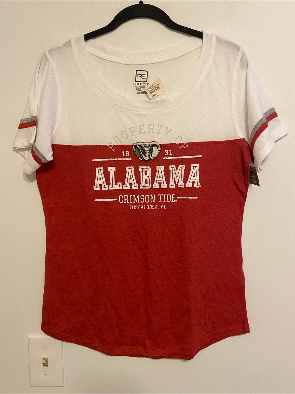 Pro Edge Women's Alabama Two-Tone Tee in White & Crimson